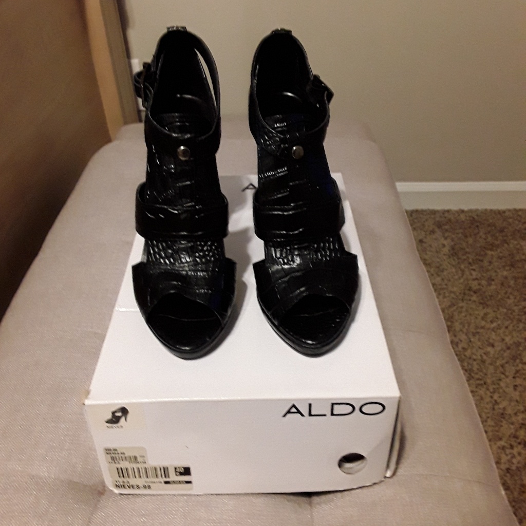Black Crocodile Embossed Leather Sandals